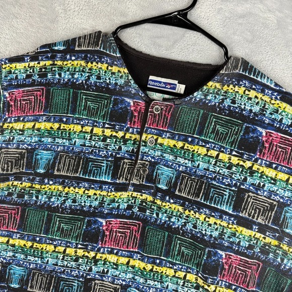 Vintage Reebok Golf Polo Shirt Mens Large Retro 90's Geometric Pique Knit Henley